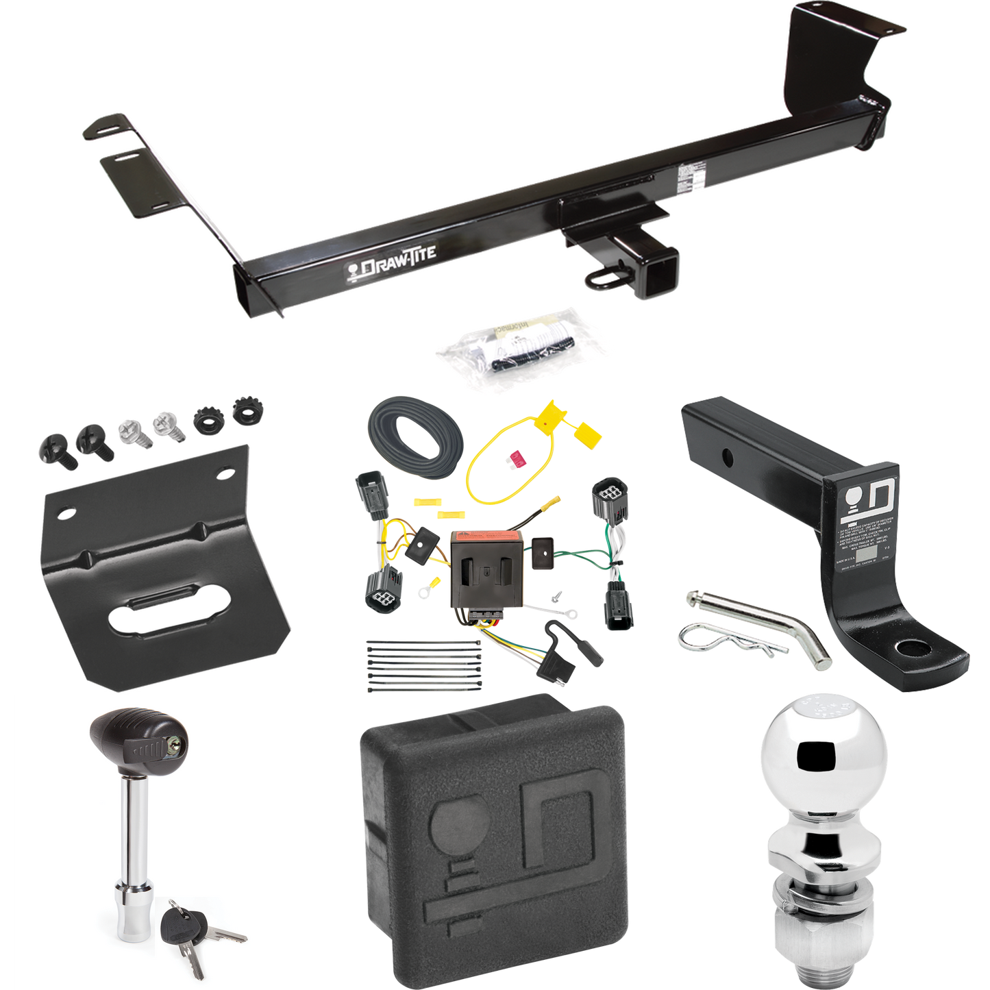 Se adapta al paquete de remolque con enganche de remolque RAM C/V 2012-2015 con cableado plano de 4 + soporte de bola con caída de 4" + bola de 2" + soporte de cableado + bloqueo de enganche + cubierta de enganche (para modelos Tradesman) de Draw-Tite