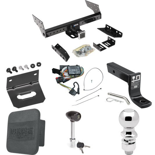 Se adapta al paquete de enganche de remolque Dodge Caravan 1996-2000 con 4 cables planos + soporte de bola con caída de 4" + bola de 2-5/16" + soporte de cableado + bloqueo de enganche + cubierta de enganche de Reese Towpower