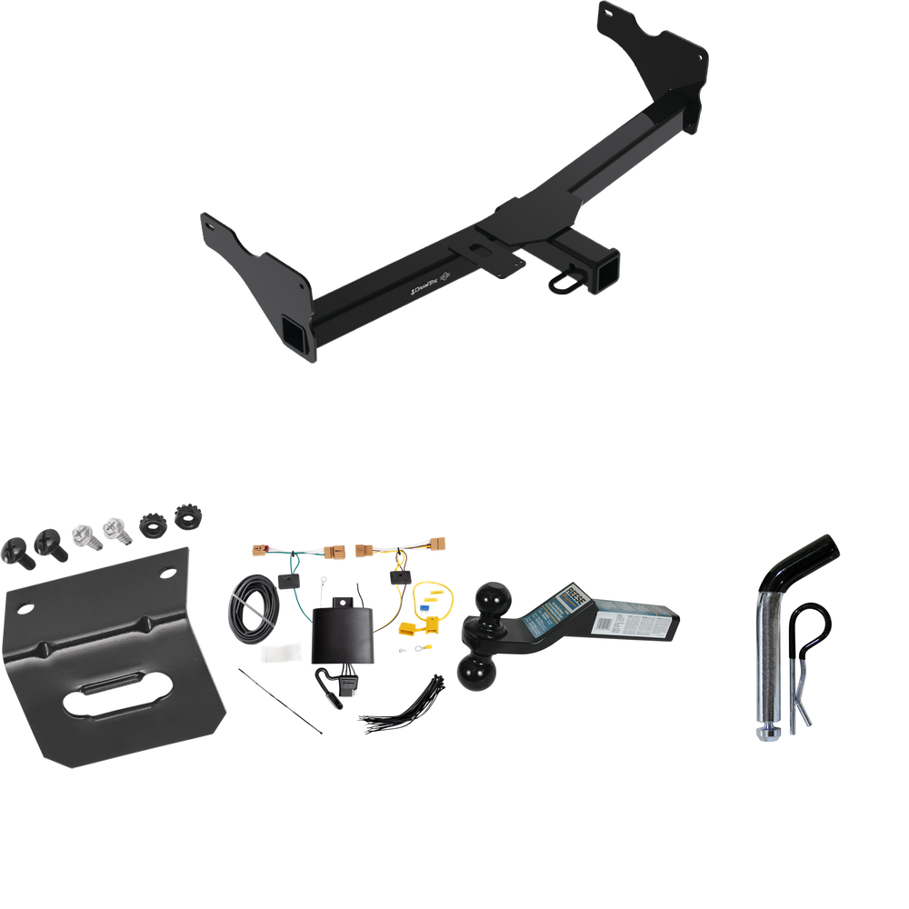 Se adapta al paquete de enganche de remolque Volkswagen Tiguan 2018-2018 con arnés de cableado de 4 planos + soporte de bola doble bolas de remolque de 2" y 2-5/16" + pasador/clip + soporte de cableado de Draw-Tite