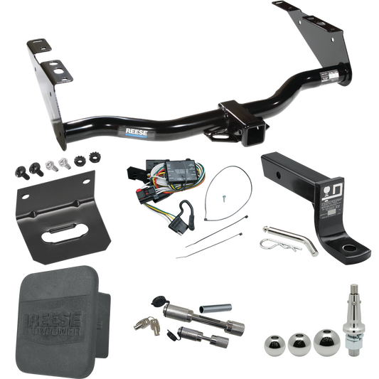 Fits 1996-2000 Chrysler Town & Country Trailer Hitch Tow PKG w/ 4-Flat Wiring + Ball Mount w/ 4" Drop + Interchangeable Ball 1-7/8" & 2" & 2-5/16" + Wiring Bracket + Dual Hitch & Coupler Locks + Hitch Cover By Reese Towpower