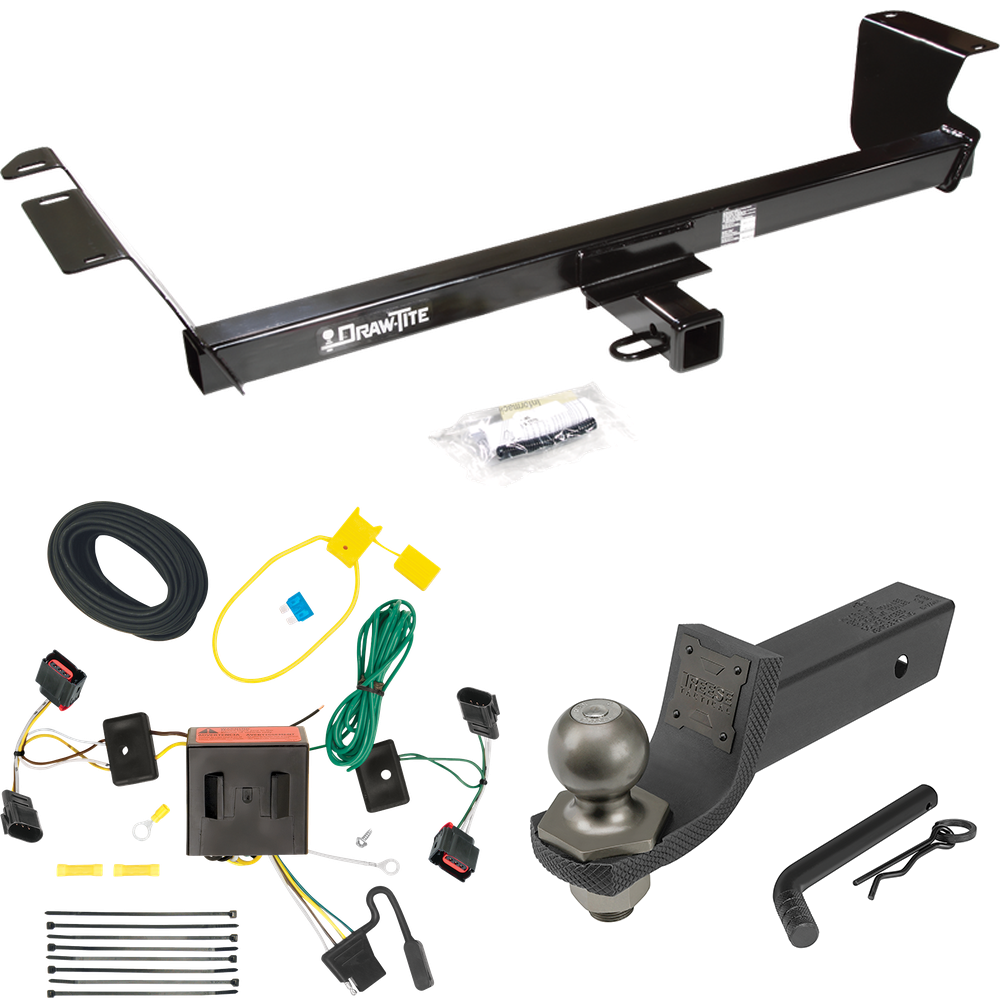 Fits 2008-2010 Dodge Grand Caravan Trailer Hitch Tow PKG w/ 4-Flat Wiring + Interlock Tactical Starter Kit w/ 2" Drop & 2" Ball By Draw-Tite