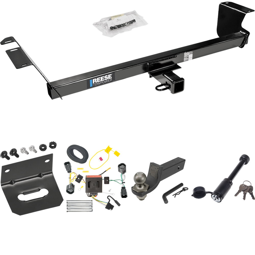 Fits 2011-2020 Dodge Grand Caravan Trailer Hitch Tow PKG w/ 4-Flat Wiring + Interlock Tactical Starter Kit w/ 2" Drop & 2" Ball + Tactical Dogbone Lock + Wiring Bracket By Reese Towpower