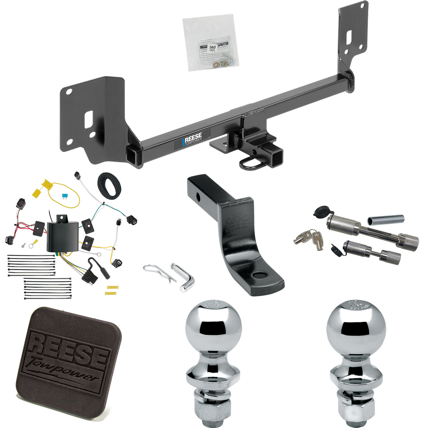 Se adapta al paquete de remolque de enganche de remolque Acura TLX 2015-2020 con arnés de cableado de 4 planos + barra de tracción + bola de 1-7/8" + bola de 2" + cubierta de enganche + enganche doble y cerraduras de acoplador de Reese Towpower