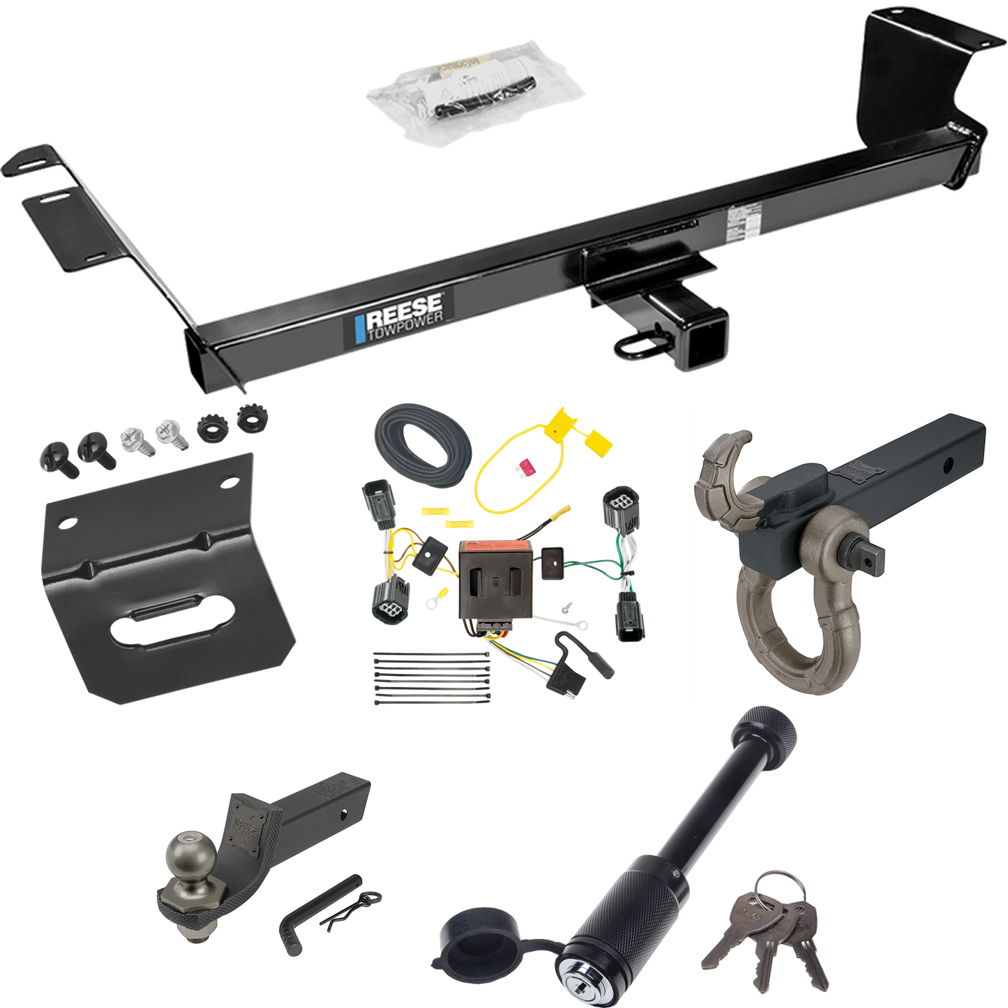 Fits 2012-2015 RAM C/V Trailer Hitch Tow PKG w/ 4-Flat Wiring + Interlock Tactical Starter Kit w/ 2" Drop & 2" Ball + Tactical Hook & Shackle Mount + Tactical Dogbone Lock + Wiring Bracket (For Tradesman Models) By Reese Towpower