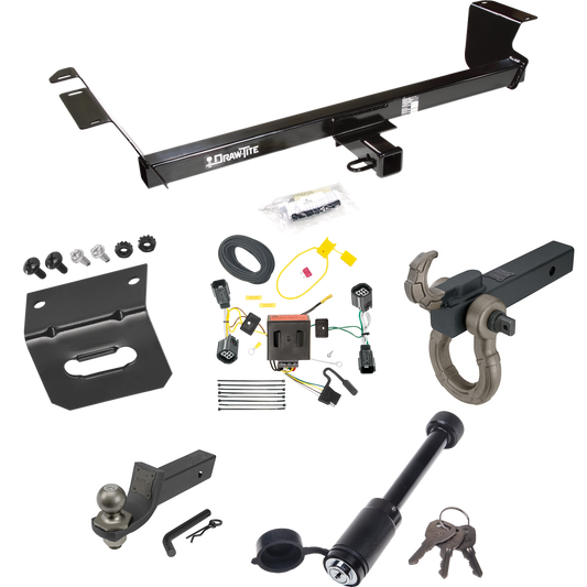 Fits 2011-2020 Dodge Grand Caravan Trailer Hitch Tow PKG w/ 4-Flat Wiring + Interlock Tactical Starter Kit w/ 2" Drop & 2" Ball + Tactical Hook & Shackle Mount + Tactical Dogbone Lock + Wiring Bracket By Draw-Tite