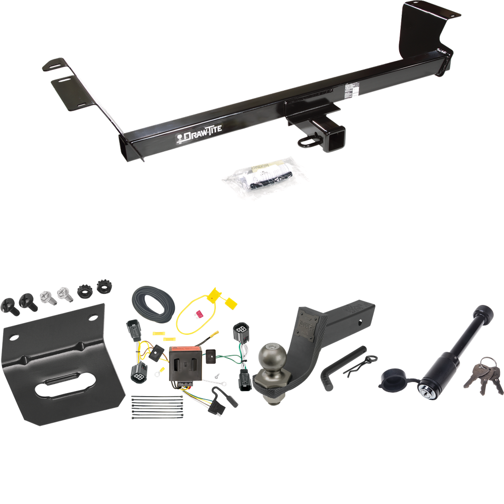 Fits 2011-2016 Chrysler Town & Country Trailer Hitch Tow PKG w/ 4-Flat Wiring + Interlock Tactical Starter Kit w/ 3-1/4" Drop & 2" Ball + Tactical Dogbone Lock + Wiring Bracket By Draw-Tite