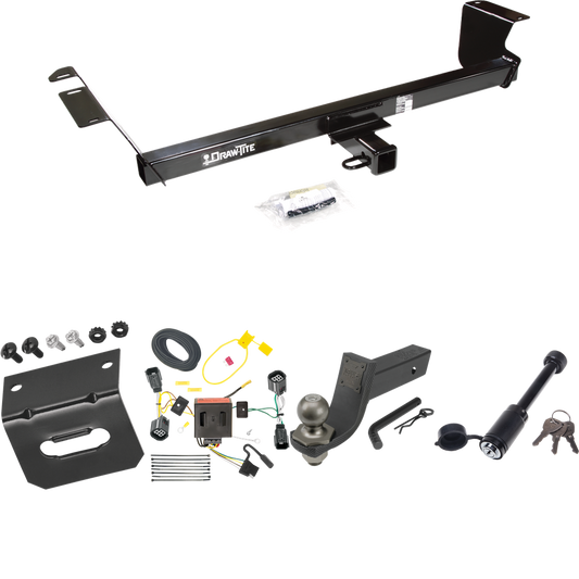 Fits 2011-2016 Chrysler Town & Country Trailer Hitch Tow PKG w/ 4-Flat Wiring + Interlock Tactical Starter Kit w/ 3-1/4" Drop & 2" Ball + Tactical Dogbone Lock + Wiring Bracket By Draw-Tite