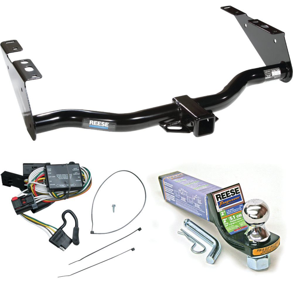 Fits 1996-2000 Chrysler Town & Country Trailer Hitch Tow PKG w/ 4-Flat Wiring + Starter Kit Ball Mount w/ 2" Drop & 1-7/8" Ball By Reese Towpower