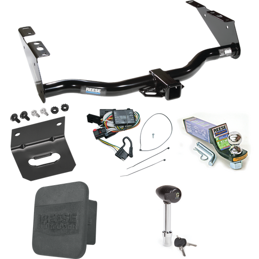 Fits 1996-2000 Plymouth Grand Voyager Trailer Hitch Tow PKG w/ 4-Flat Wiring + Starter Kit Ball Mount w/ 2" Drop & 1-7/8" Ball + Wiring Bracket + Hitch Lock + Hitch Cover By Reese Towpower