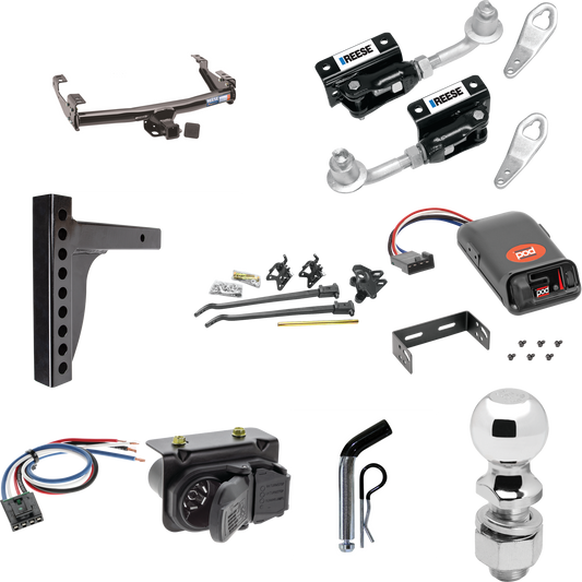 Fits 1999-2004 GMC Sierra 2500 Trailer Hitch Tow PKG w/ 12K Trunnion Bar Weight Distribution Hitch + Pin/Clip + Dual Cam Sway Control + 2-5/16" Ball + Pro Series POD Brake Control + Generic BC Wiring Adapter + 7-Way RV Wiring By Reese Towpower