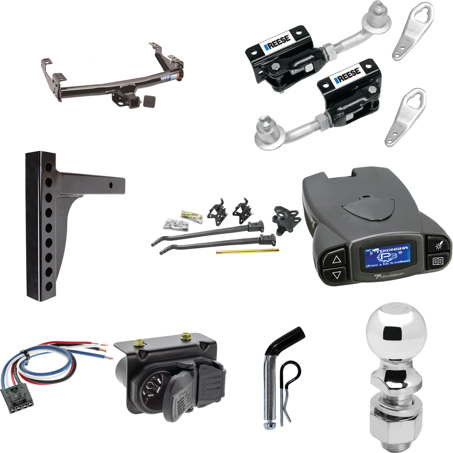 Fits 2001-2005 GMC Sierra 1500 HD Trailer Hitch Tow PKG w/ 12K Trunnion Bar Weight Distribution Hitch + Pin/Clip + Dual Cam Sway Control + 2-5/16" Ball + Tekonsha Prodigy P3 Brake Control + Generic BC Wiring Adapter + 7-Way RV Wiring (For 6.6 ft. Bed