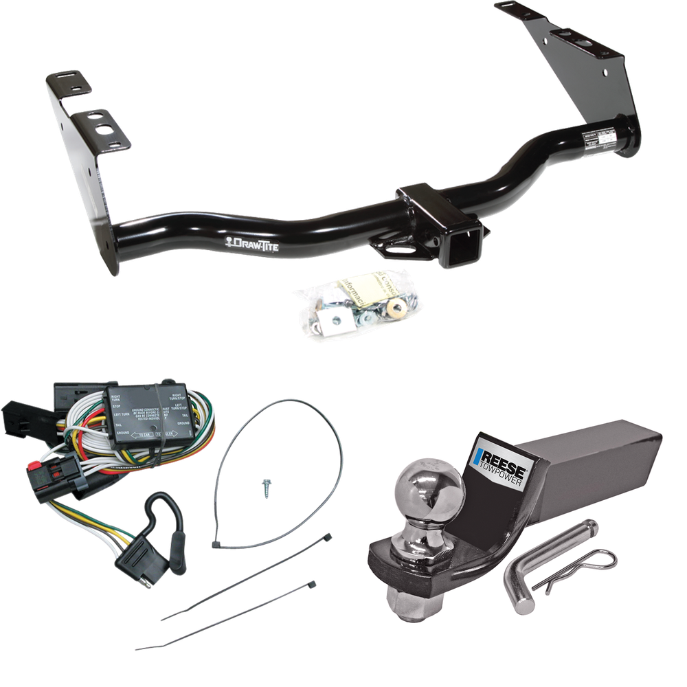 Fits 1996-2000 Dodge Caravan Trailer Hitch Tow PKG w/ 4-Flat Wiring + Starter Kit Ball Mount w/ 2" Drop & 2" Ball By Draw-Tite