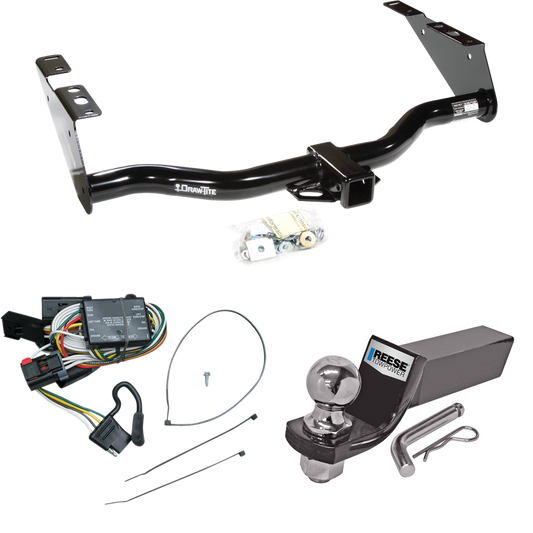 Fits 1996-2000 Dodge Caravan Trailer Hitch Tow PKG w/ 4-Flat Wiring + Starter Kit Ball Mount w/ 2" Drop & 2" Ball By Draw-Tite