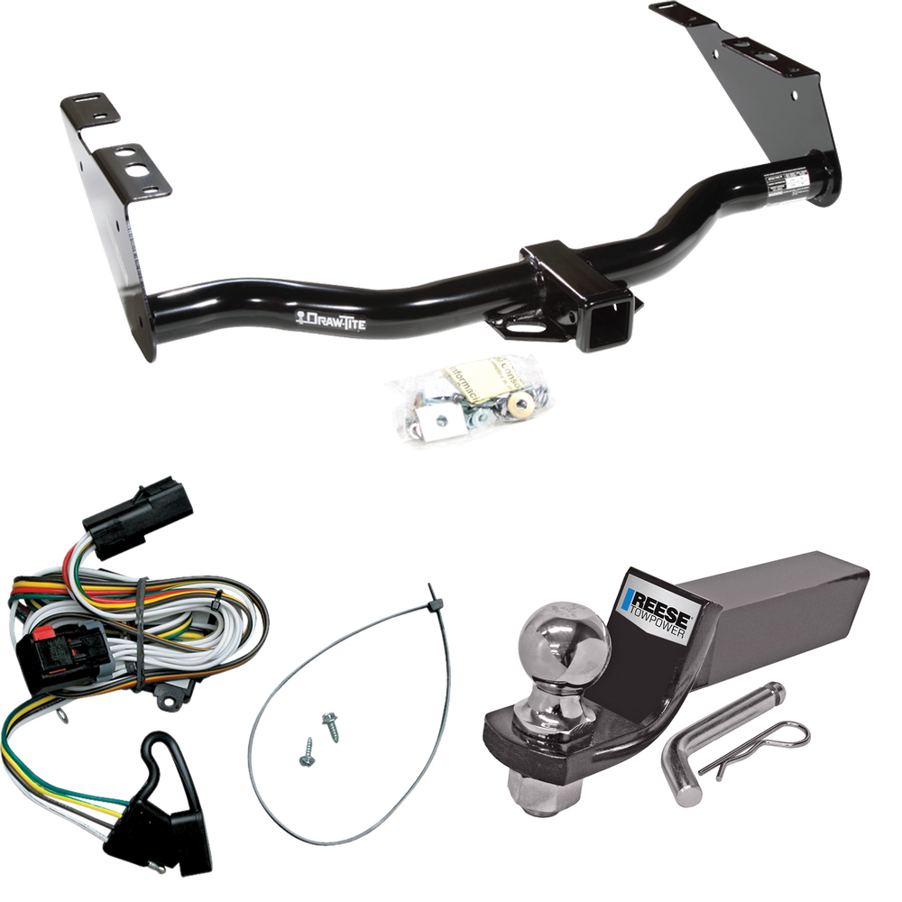 Fits 2001-2003 Dodge Grand Caravan Trailer Hitch Tow PKG w/ 4-Flat Wiring + Starter Kit Ball Mount w/ 2" Drop & 2" Ball By Draw-Tite