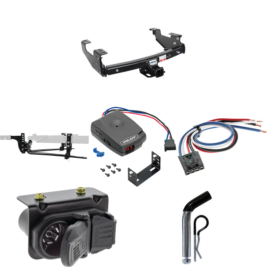 Fits 1999-2005 GMC Sierra 1500 Trailer Hitch Tow PKG w/ 8K Round Bar Weight Distribution Hitch w/ 2-5/16" Ball + Pin/Clip + Pro Series Pilot Brake Control + Generic BC Wiring Adapter + 7-Way RV Wiring By Reese Towpower