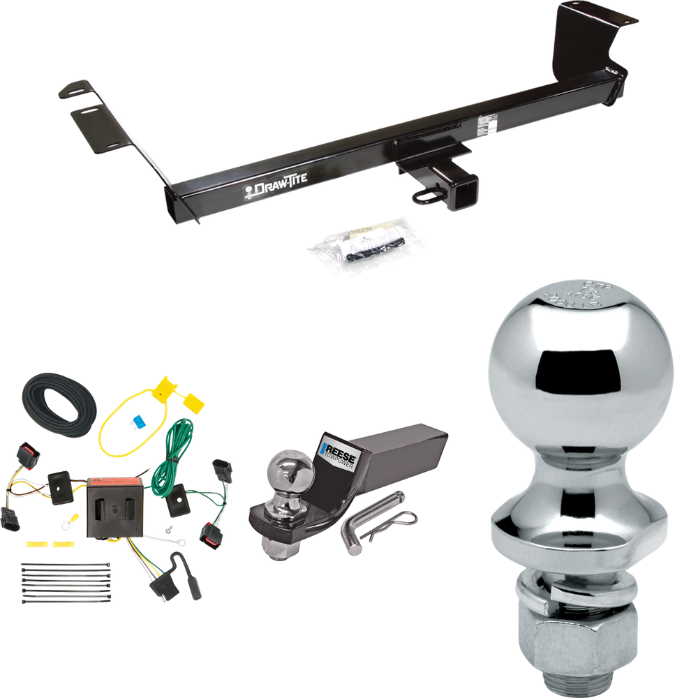 Fits 2008-2010 Dodge Grand Caravan Trailer Hitch Tow PKG w/ 4-Flat Wiring + Starter Kit Ball Mount w/ 2" Drop & 2" Ball + 1-7/8" Ball By Draw-Tite