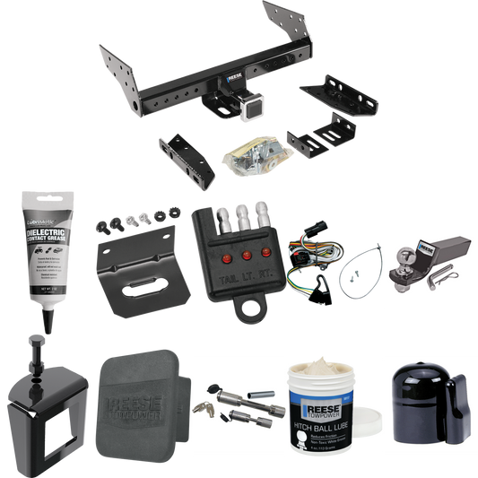 Fits 2001-2003 Chrysler Town & Country Trailer Hitch Tow PKG w/ 4-Flat Wiring + Starter Kit Ball Mount w/ 2" Drop & 2" Ball + 1-7/8" Ball + Wiring Bracket + Dual Hitch & Coupler Locks + Hitch Cover + Wiring Tester + Ball Lube + Electric Grease + Ball