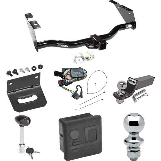 Fits 1996-2000 Chrysler Town & Country Trailer Hitch Tow PKG w/ 4-Flat Wiring + Starter Kit Ball Mount w/ 2" Drop & 2" Ball + 1-7/8" Ball + Wiring Bracket + Hitch Lock + Hitch Cover By Draw-Tite