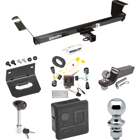 Fits 2011-2020 Dodge Grand Caravan Trailer Hitch Tow PKG w/ 4-Flat Wiring + Starter Kit Ball Mount w/ 2" Drop & 2" Ball + 1-7/8" Ball + Wiring Bracket + Hitch Lock + Hitch Cover By Draw-Tite