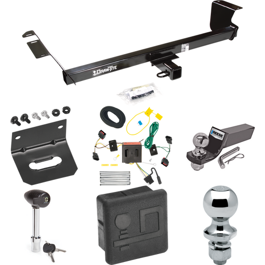 Fits 2008-2010 Chrysler Town & Country Trailer Hitch Tow PKG w/ 4-Flat Wiring + Starter Kit Ball Mount w/ 2" Drop & 2" Ball + 1-7/8" Ball + Wiring Bracket + Hitch Lock + Hitch Cover By Draw-Tite