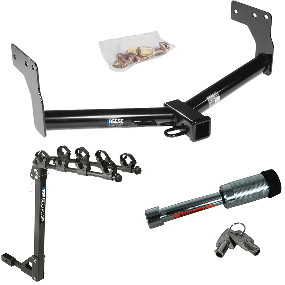 Fits 2007-2015 Mazda CX-9 Trailer Hitch Tow PKG w/ 4 Bike Carrier Rack + Hitch Lock By Reese Towpower