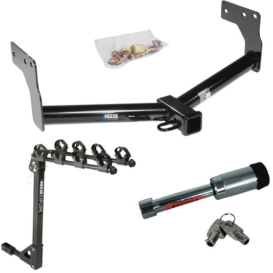 Fits 2007-2015 Mazda CX-9 Trailer Hitch Tow PKG w/ 4 Bike Carrier Rack + Hitch Lock By Reese Towpower