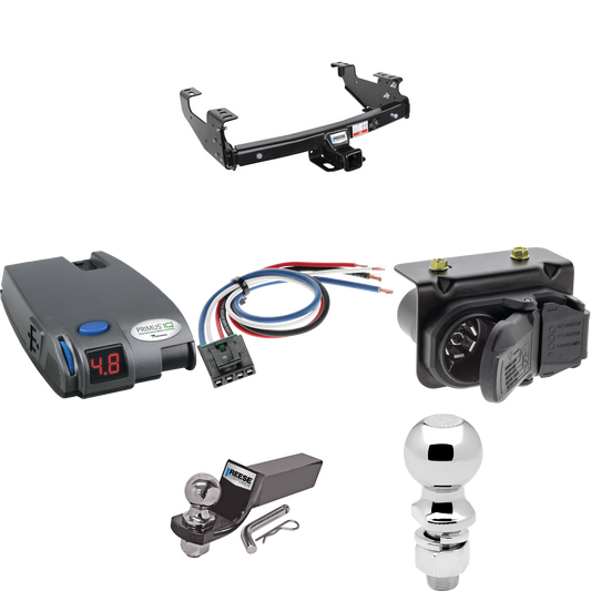 Se adapta al paquete de enganche de remolque GMC Sierra 1500 1999-2005 con control de freno Tekonsha Primus IQ + adaptador de cableado BC genérico + cableado RV de 7 vías + soporte de bola y caída de 2" y 2-5/16" de Reese Towpower