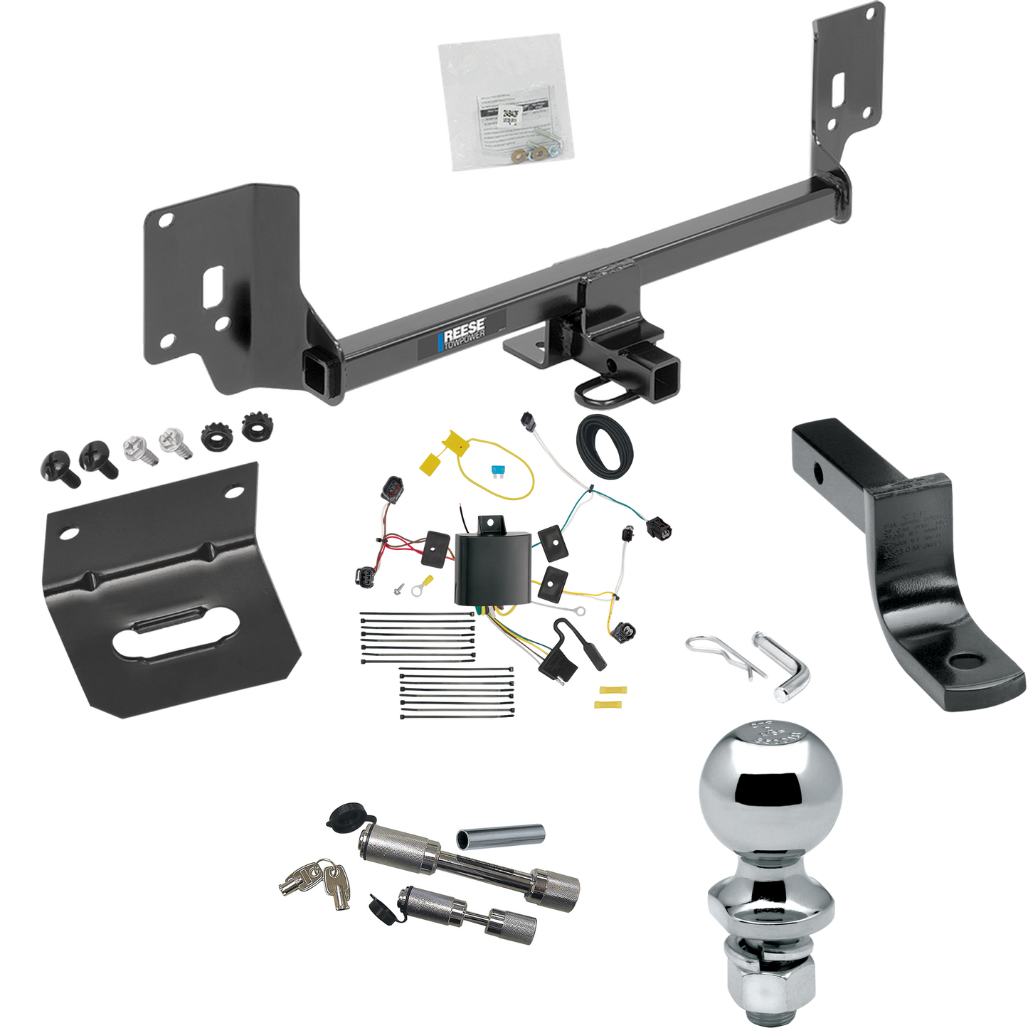 Fits 2015-2020 Acura TLX Trailer Hitch Tow PKG w/ 4-Flat Wiring Harness + Draw-Bar + 2" Ball + Wiring Bracket + Dual Hitch & Coupler Locks By Reese Towpower