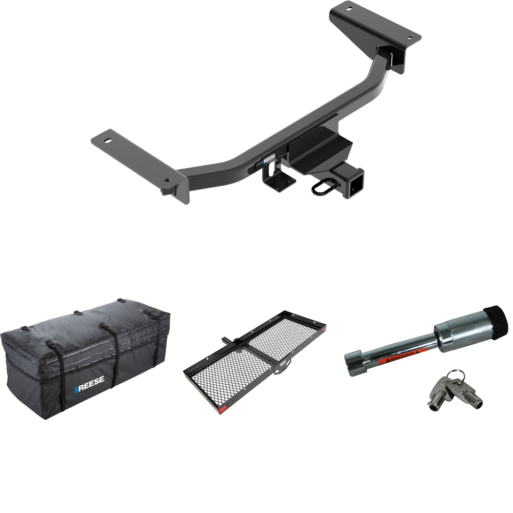 Fits 2016-2023 Mazda CX-9 Trailer Hitch Tow PKG w/ 48" x 20" Cargo Carrier + Cargo Bag + Hitch Lock By Reese Towpower