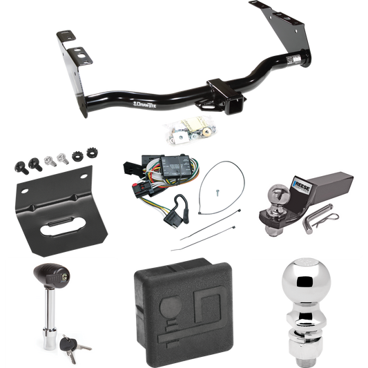 Fits 1996-2000 Dodge Grand Caravan Trailer Hitch Tow PKG w/ 4-Flat Wiring + Starter Kit Ball Mount w/ 2" Drop & 2" Ball + 2-5/16" Ball + Wiring Bracket + Hitch Lock + Hitch Cover By Draw-Tite