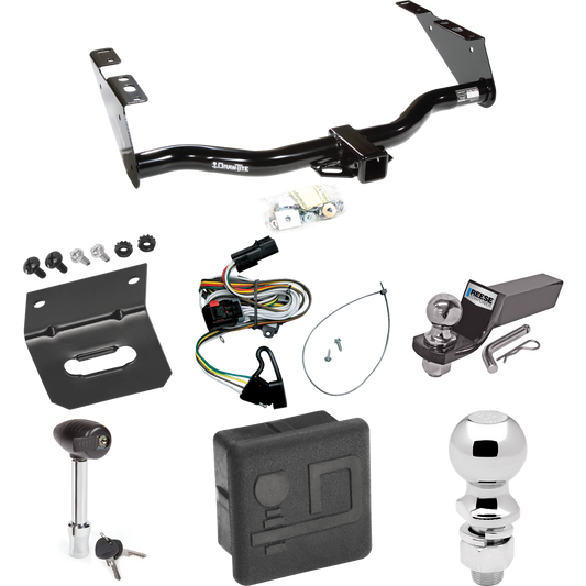 Fits 2001-2003 Chrysler Voyager Trailer Hitch Tow PKG w/ 4-Flat Wiring + Starter Kit Ball Mount w/ 2" Drop & 2" Ball + 2-5/16" Ball + Wiring Bracket + Hitch Lock + Hitch Cover By Draw-Tite