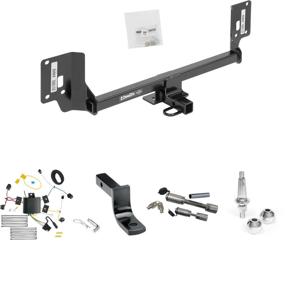 Fits 2015-2020 Acura TLX Trailer Hitch Tow PKG w/ 4-Flat Wiring Harness + Draw-Bar + Interchangeable 1-7/8" & 2" Balls + Dual Hitch & Coupler Locks By Draw-Tite