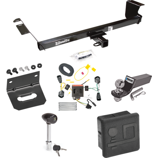 Se adapta al paquete de enganche de remolque Dodge Grand Caravan 2011-2020 con cableado plano de 4 + kit de montaje de bola de inicio con caída de 2" y bola de 2" + soporte de cableado + bloqueo de enganche + cubierta de enganche de Draw-Tite