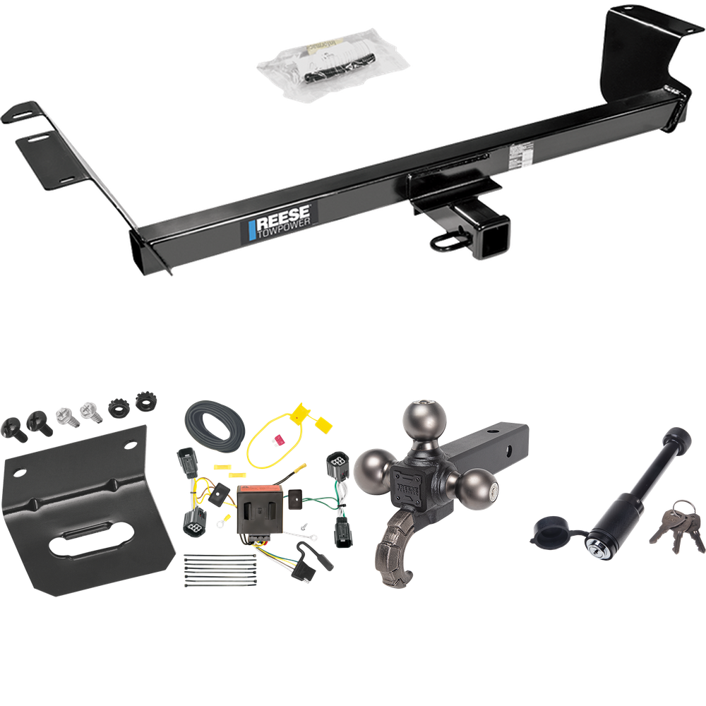 Fits 2012-2015 RAM C/V Trailer Hitch Tow PKG w/ 4-Flat Wiring + Triple Ball Tactical Ball Mount 1-7/8" & 2" & 2-5/16" Balls w/ Tow Hook + Tactical Dogbone Lock + Wiring Bracket (For Tradesman Models) By Reese Towpower