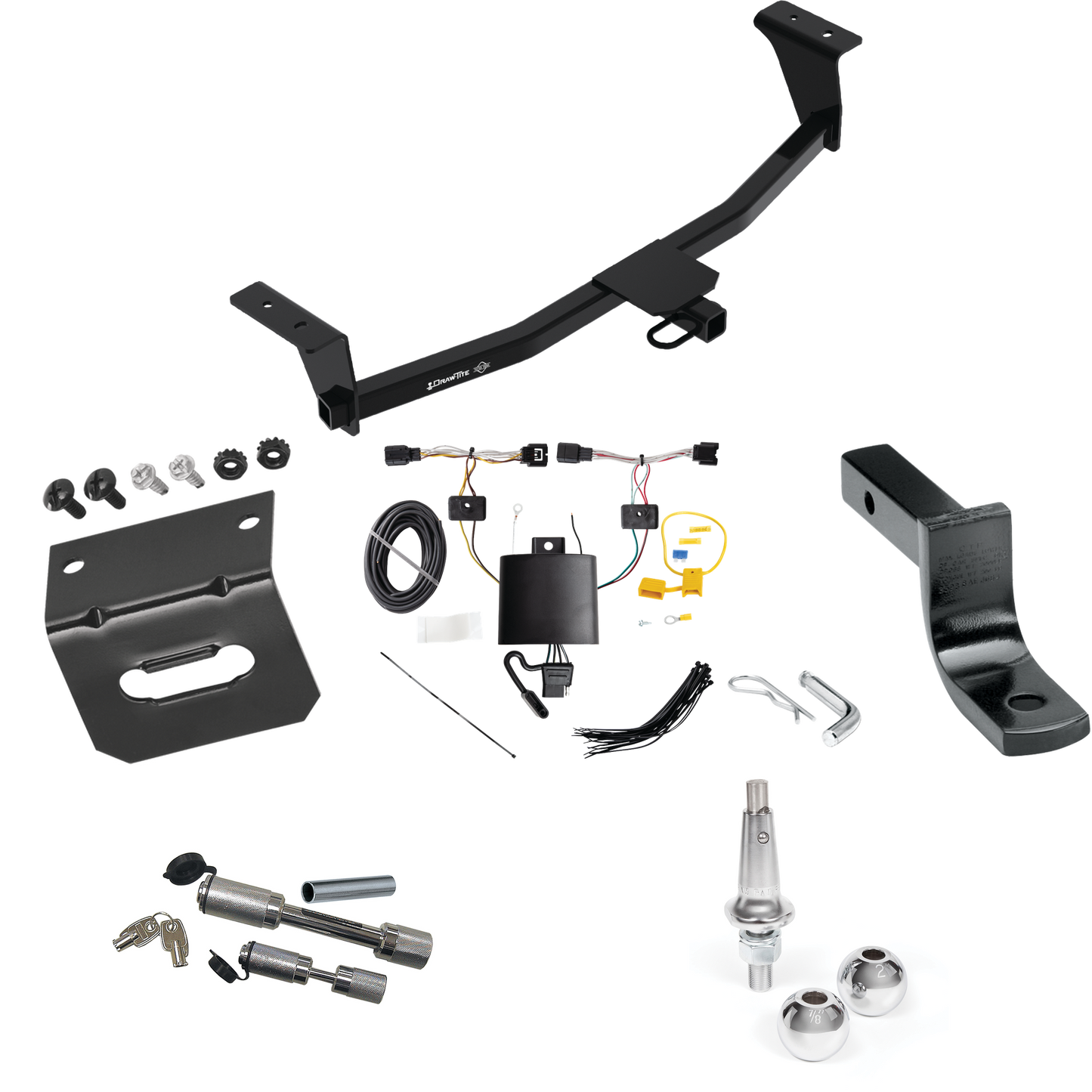 Fits 2021-2022 Acura TLX Trailer Hitch Tow PKG w/ 4-Flat Wiring Harness + Draw-Bar + Interchangeable 1-7/8" & 2" Balls + Wiring Bracket + Dual Hitch & Coupler Locks By Draw-Tite