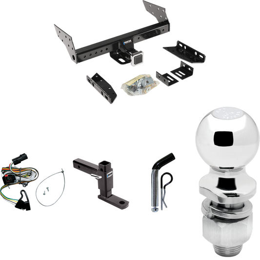 Fits 2001-2003 Dodge Caravan Trailer Hitch Tow PKG w/ 4-Flat Wiring Harness + Adjustable Drop Rise Ball Mount + Pin/Clip + 2" Ball By Reese Towpower