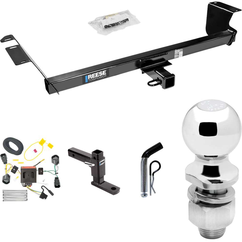 Fits 2011-2016 Chrysler Town & Country Trailer Hitch Tow PKG w/ 4-Flat Wiring Harness + Adjustable Drop Rise Ball Mount + Pin/Clip + 2" Ball By Reese Towpower