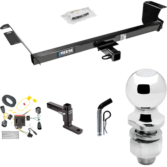 Fits 2011-2016 Chrysler Town & Country Trailer Hitch Tow PKG w/ 4-Flat Wiring Harness + Adjustable Drop Rise Ball Mount + Pin/Clip + 2" Ball By Reese Towpower