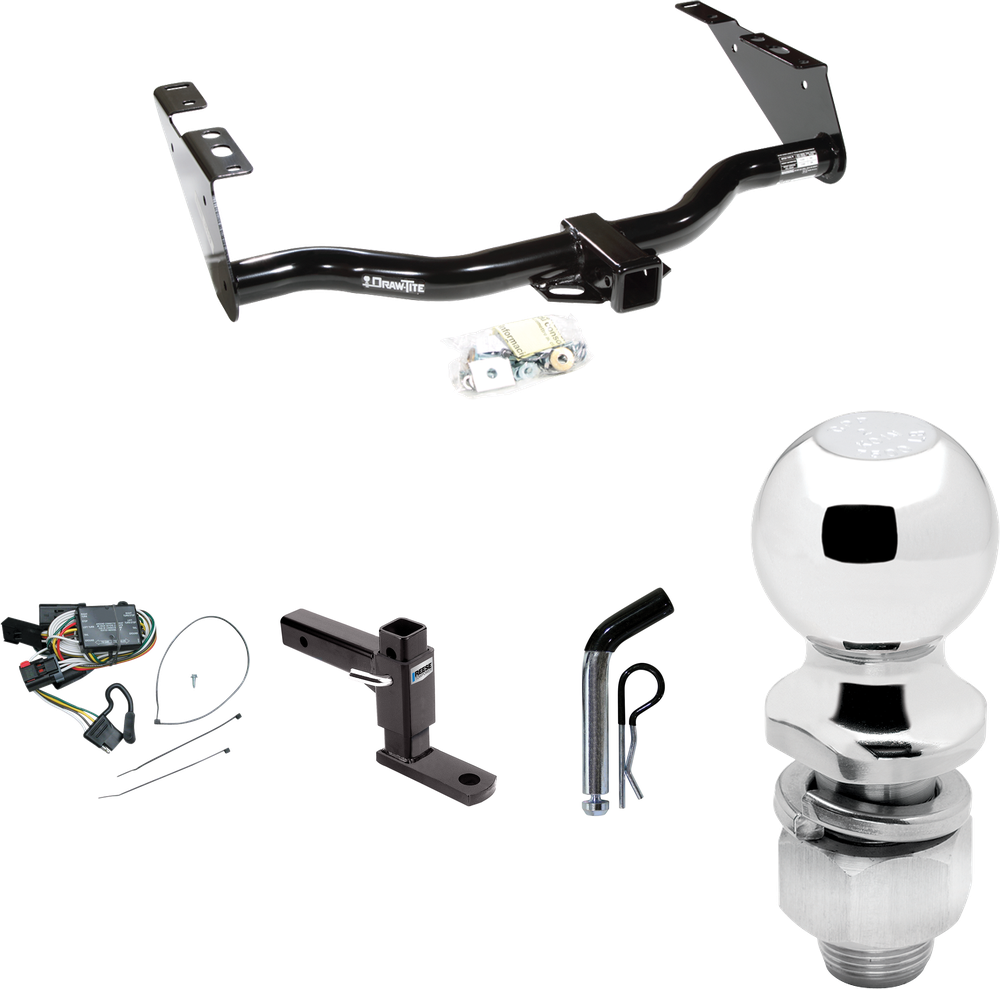 Fits 1996-2000 Dodge Grand Caravan Trailer Hitch Tow PKG w/ 4-Flat Wiring Harness + Adjustable Drop Rise Ball Mount + Pin/Clip + 2" Ball By Draw-Tite