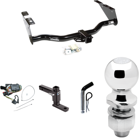 Fits 1996-2000 Dodge Grand Caravan Trailer Hitch Tow PKG w/ 4-Flat Wiring Harness + Adjustable Drop Rise Ball Mount + Pin/Clip + 2" Ball By Draw-Tite