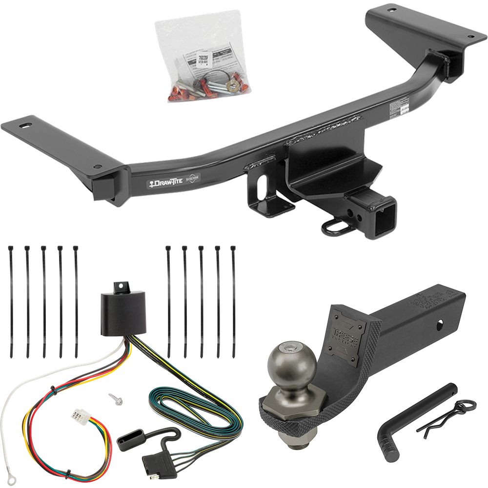 Fits 2016-2023 Mazda CX-9 Trailer Hitch Tow PKG w/ 4-Flat Wiring + Interlock Tactical Starter Kit w/ 2" Drop & 2" Ball By Draw-Tite