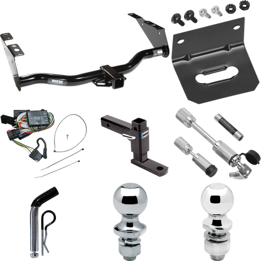 Fits 1996-2000 Chrysler Town & Country Trailer Hitch Tow PKG w/ 4-Flat Wiring Harness + Adjustable Drop Rise Ball Mount + Pin/Clip + 2" Ball + 1-7/8" Ball + Dual Hitch & Coupler Locks By Reese Towpower