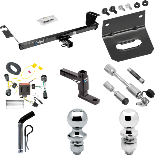 Fits 2011-2020 Dodge Grand Caravan Trailer Hitch Tow PKG w/ 4-Flat Wiring Harness + Adjustable Drop Rise Ball Mount + Pin/Clip + 2" Ball + 1-7/8" Ball + Dual Hitch & Coupler Locks By Reese Towpower