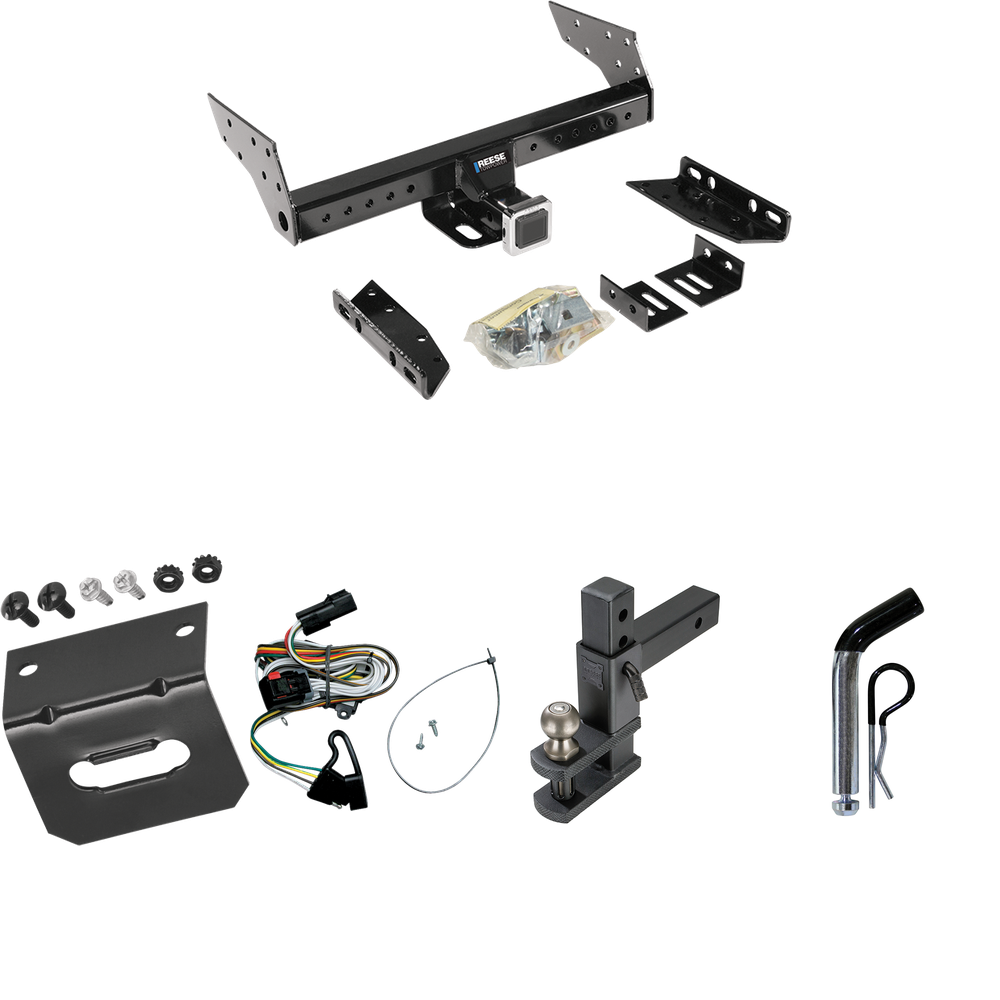 Fits 2001-2003 Chrysler Town & Country Trailer Hitch Tow PKG w/ 4-Flat Wiring Harness + Adjustable Drop Rise Clevis Hitch Ball Mount w/ 2" Ball + Pin/Clip + Wiring Bracket By Reese Towpower