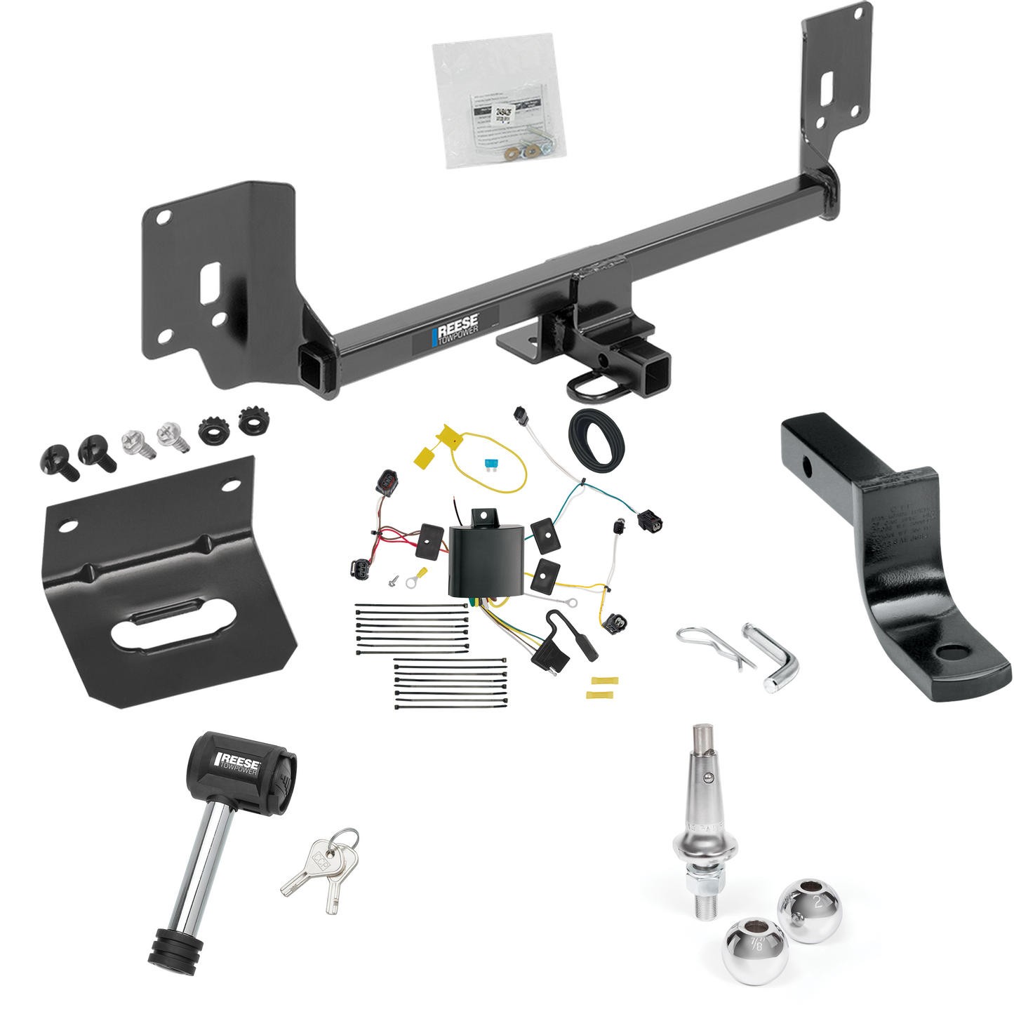 Fits 2015-2020 Acura TLX Trailer Hitch Tow PKG w/ 4-Flat Wiring Harness + Draw-Bar + Interchangeable 1-7/8" & 2" Balls + Wiring Bracket + Hitch Lock By Reese Towpower