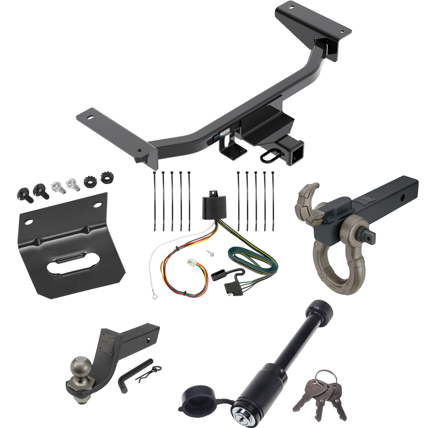 Fits 2016-2023 Mazda CX-9 Trailer Hitch Tow PKG w/ 4-Flat Wiring + Interlock Tactical Starter Kit w/ 3-1/4" Drop & 2" Ball + Tactical Hook & Shackle Mount + Tactical Dogbone Lock + Wiring Bracket By Reese Towpower