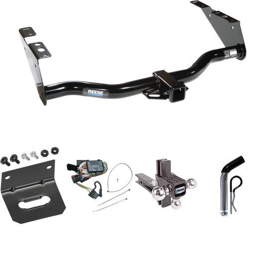 Fits 1996-2000 Plymouth Grand Voyager Trailer Hitch Tow PKG w/ 4-Flat Wiring Harness + Adjustable Drop Rise Triple Ball Ball Mount 1-7/8" & 2" & 2-5/16" Trailer Balls + Pin/Clip + Wiring Bracket By Reese Towpower