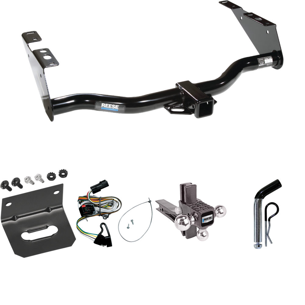 Fits 2001-2003 Chrysler Town & Country Trailer Hitch Tow PKG w/ 4-Flat Wiring Harness + Adjustable Drop Rise Triple Ball Ball Mount 1-7/8" & 2" & 2-5/16" Trailer Balls + Pin/Clip + Wiring Bracket By Reese Towpower