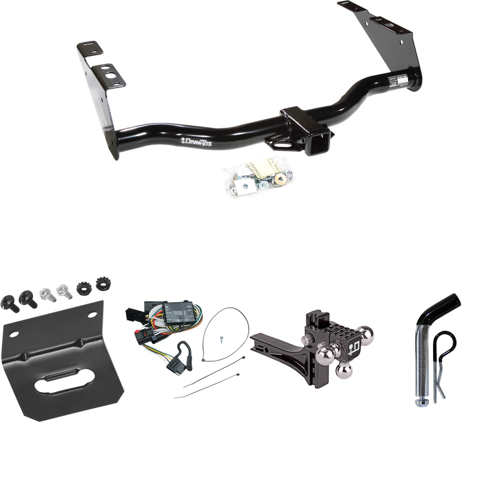 Fits 1996-2000 Dodge Grand Caravan Trailer Hitch Tow PKG w/ 4-Flat Wiring Harness + Adjustable Drop Rise Triple Ball Ball Mount 1-7/8" & 2" & 2-5/16" Trailer Balls + Pin/Clip + Wiring Bracket By Draw-Tite