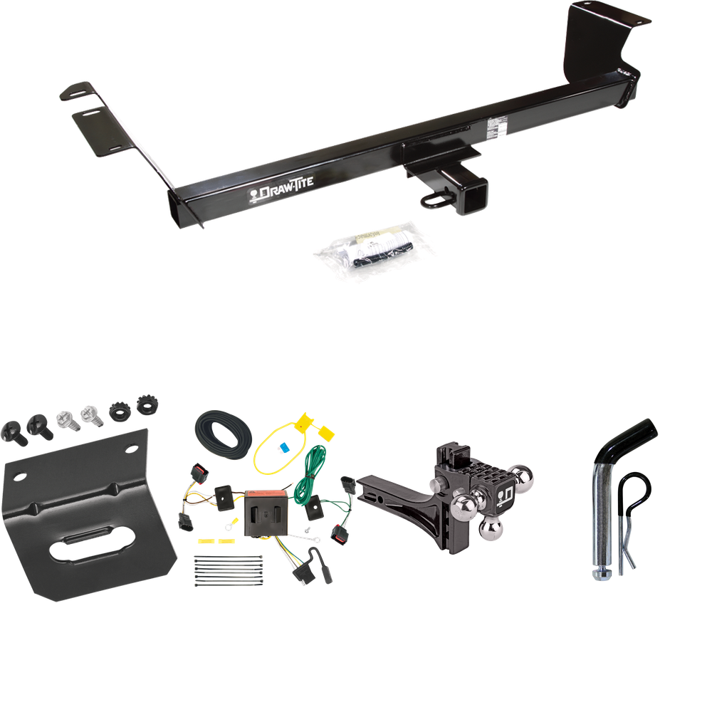 Fits 2008-2010 Chrysler Town & Country Trailer Hitch Tow PKG w/ 4-Flat Wiring Harness + Adjustable Drop Rise Triple Ball Ball Mount 1-7/8" & 2" & 2-5/16" Trailer Balls + Pin/Clip + Wiring Bracket By Draw-Tite